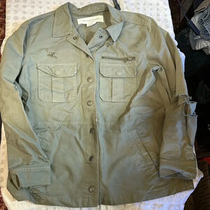 TREASURE & BOND STAND COLLAR COTTON TWIN JACKET IN‎ GREEN BASIL L NWT